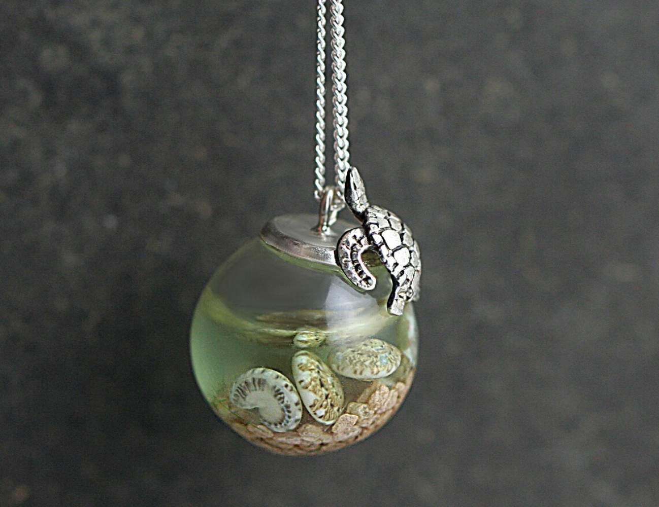 Sterling turtle sea water necklace