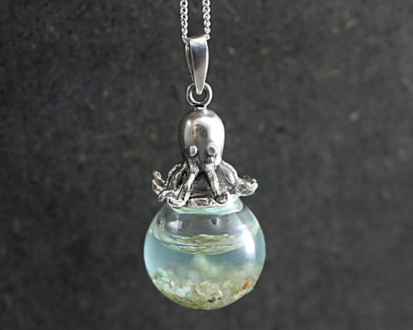Sterling octopus seawater necklace