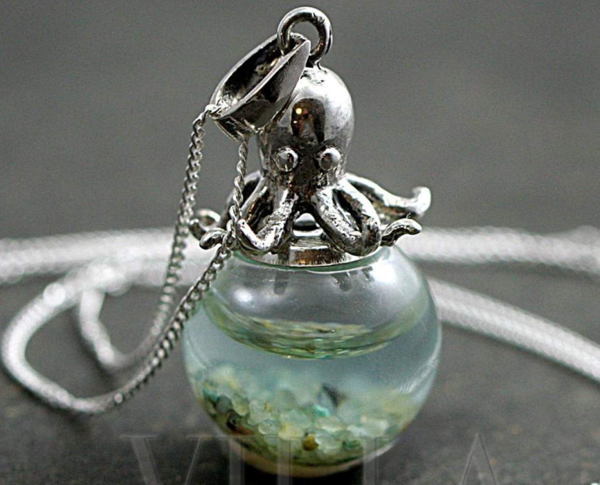 Sterling octopus seawater necklace