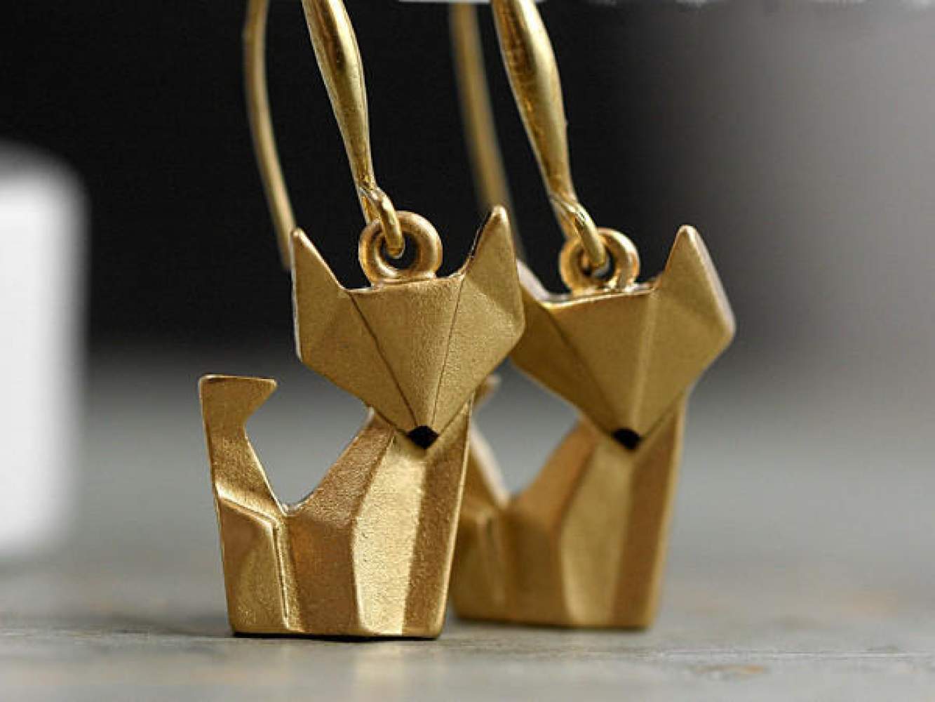 Handgilded Origami Fox Earrings