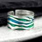 Preview: MEERES Ring. Sterling Silber Wellen Ring mit grün blauer Emaille