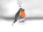 Preview: Dainty Robin Bird necklace. Sterling Silver and orange enamel