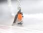 Preview: Dainty Robin Bird necklace. Sterling Silver and orange enamel