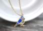 Preview: Dainty Blue Tit necklace. Gold plated sterling & blue enamel