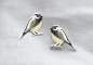 Preview: Dainty Chickadee bird stud earrings. Sterling Silver & beige and white enamel