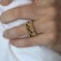 Preview: Grosser Ring mit sich BEWEGENDEN Achat Perlen vergoldet