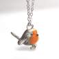 Preview: 3D Rotkehlchen Kette: 925 Sterling Silber & orangene Emaille