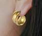 Preview: Gold feather open hoop stud earrings. Gold over sterling