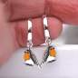 Preview: 925 Sterling Silver Red Robin Hoop Earrings. Bird Charm Earrings with Orange Enamel