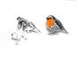 Preview: Red robin bird stud earrings. Small robin birds with orange enamel. Sterling silver