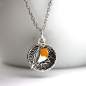 Preview: Dainty red robin leaf necklace. 925 sterling silver & orange enamel
