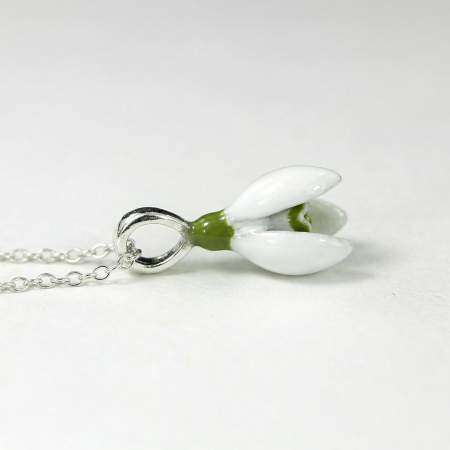 Snowdrop silver necklace with enamel flower pendant