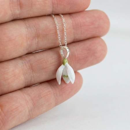 Snowdrop silver necklace with enamel flower pendant