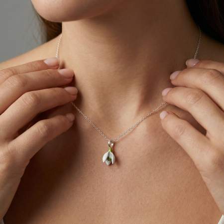 Snowdrop silver necklace with enamel flower pendant