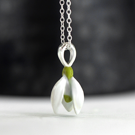 Snowdrop silver necklace with enamel flower pendant