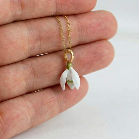 Snowdrop necklace. Enamel. Sterling Silver gold plated or stainless steel gold plated