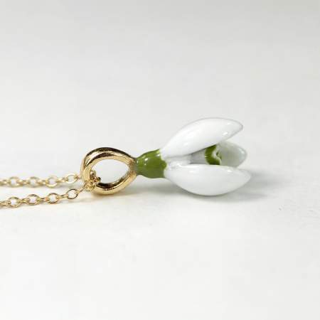 Snowdrop necklace. Enamel. Sterling Silver gold plated or stainless steel gold plated