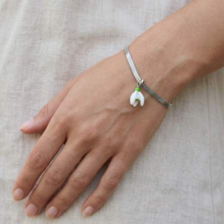 Schneeglöckchen Armband Weisse & Grüne Emaille Edelstahl