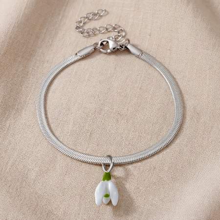 Schneeglöckchen Armband Weisse & Grüne Emaille Edelstahl