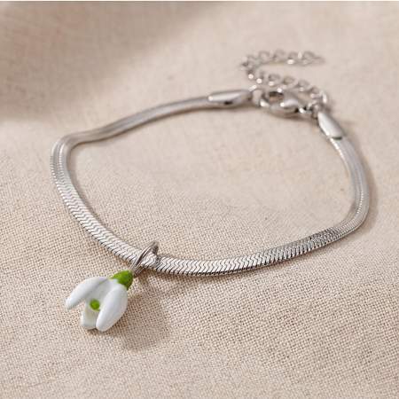 Schneeglöckchen Armband Weisse & Grüne Emaille Edelstahl