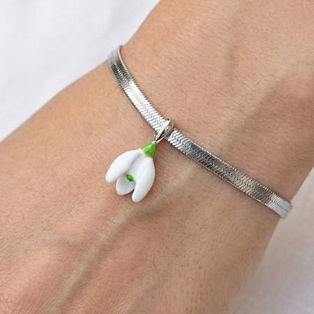 Schneeglöckchen Armband Weisse & Grüne Emaille Edelstahl