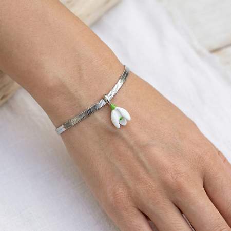 Schneeglöckchen Armband Weisse & Grüne Emaille Edelstahl
