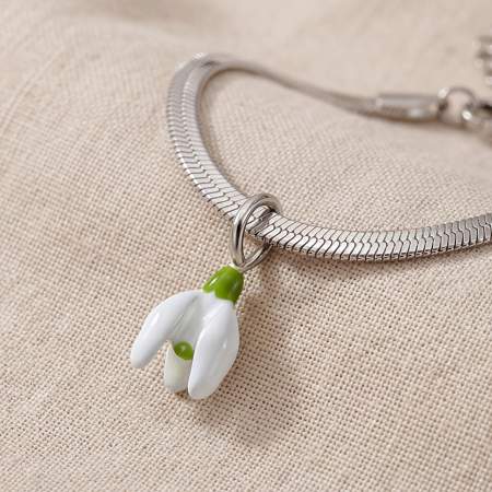 Schneeglöckchen Armband Weisse & Grüne Emaille Edelstahl