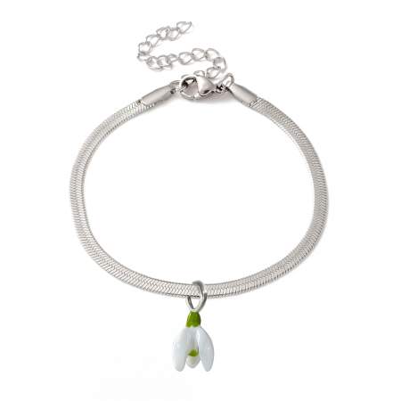 Schneeglöckchen Armband Weisse & Grüne Emaille Edelstahl