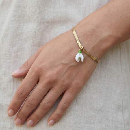 Snowdrop Bracelet. Never Fades. 18k Gold Plated and White & Green Enamel