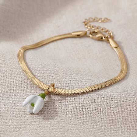 Snowdrop Bracelet. Never Fades. 18k Gold Plated and White & Green Enamel