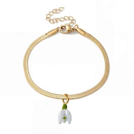 Snowdrop Bracelet. Never Fades. 18k Gold Plated and White & Green Enamel