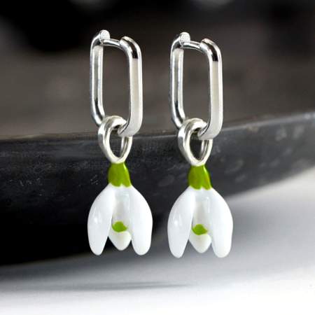 Snowdrop Earrings White Enamel