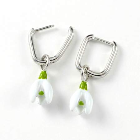 Snowdrop Earrings White Enamel