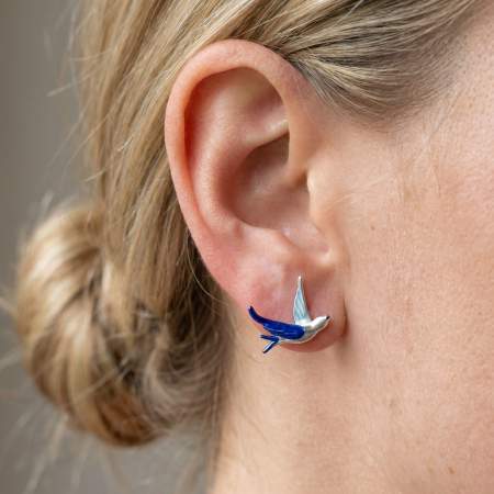 Blue Swallow Stud Earrings Sterling Silver