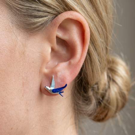 Blue Swallow Stud Earrings Sterling Silver