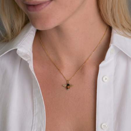 Hummel Kette Silber vergoldet, handemaillierter Hummel Anhänger