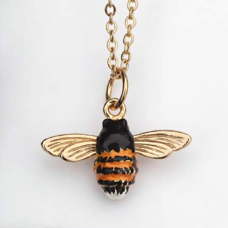 Hummel Kette Silber vergoldet, handemaillierter Hummel Anhänger