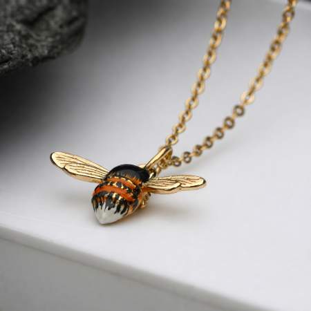 Hummel Kette Silber vergoldet, handemaillierter Hummel Anhänger