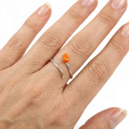 Tulpenring aus 925 Silber, verstellbarer Ring mit orangefarbener Emaille-Tulpe