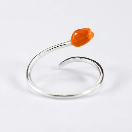 Tulpenring aus 925 Silber, verstellbarer Ring mit orangefarbener Emaille-Tulpe