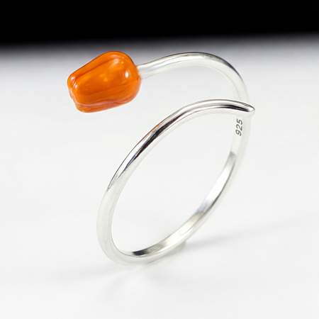 Tulpenring aus 925 Silber, verstellbarer Ring mit orangefarbener Emaille-Tulpe