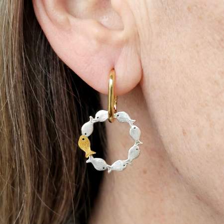 Gegen den Strom Fisch Creolen 925 Silber Gold Vermeil