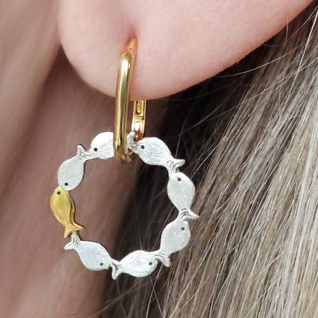 Gegen den Strom Fisch Creolen 925 Silber Gold Vermeil