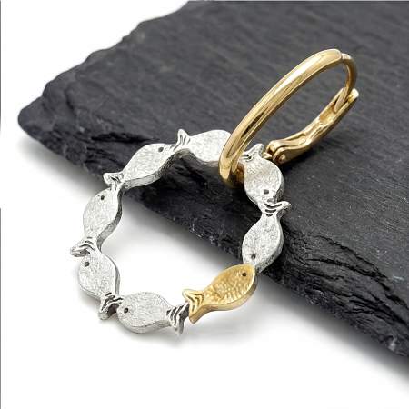 Gegen den Strom Fisch Creolen 925 Silber Gold Vermeil