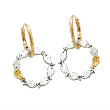 Gegen den Strom Fisch Creolen 925 Silber Gold Vermeil