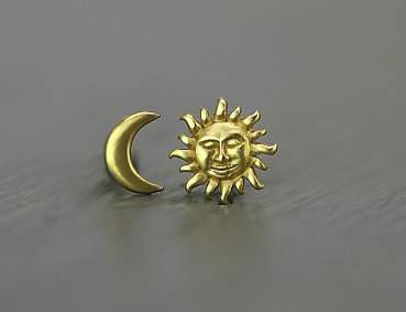 Kleine Sonne & Mond Ohrstecker. Sterlingsilber 585er vergoldet.