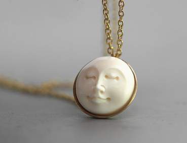 Moon Face necklace. Hand casted full moon in gold setting
