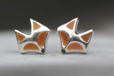 Red fox stud earrings. Enamel resin silver earrings. Handmade earrings