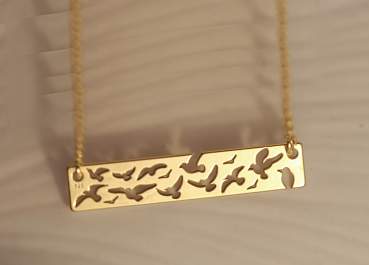 Flock of Birds dainty rectangle gold necklace. Cutout birds. Layering necklace. 18k gold over sterling