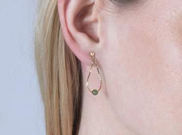 Recycled yellow gold filled teardrop chain earrings with jade bead. Timeless elegant drop earrings